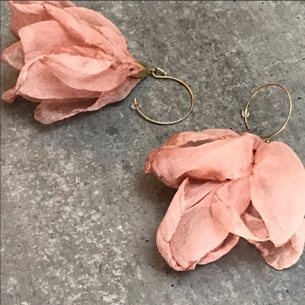 Tulip flower silk earrings romantic tassel drops - Picture 3 of 7